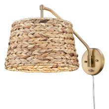 Golden 3694-A1W BCB-WSG - Wry Lighting Ryleigh 1-light Swing Arm in Brushed Champagne Brass and Woven Sweet Grass
